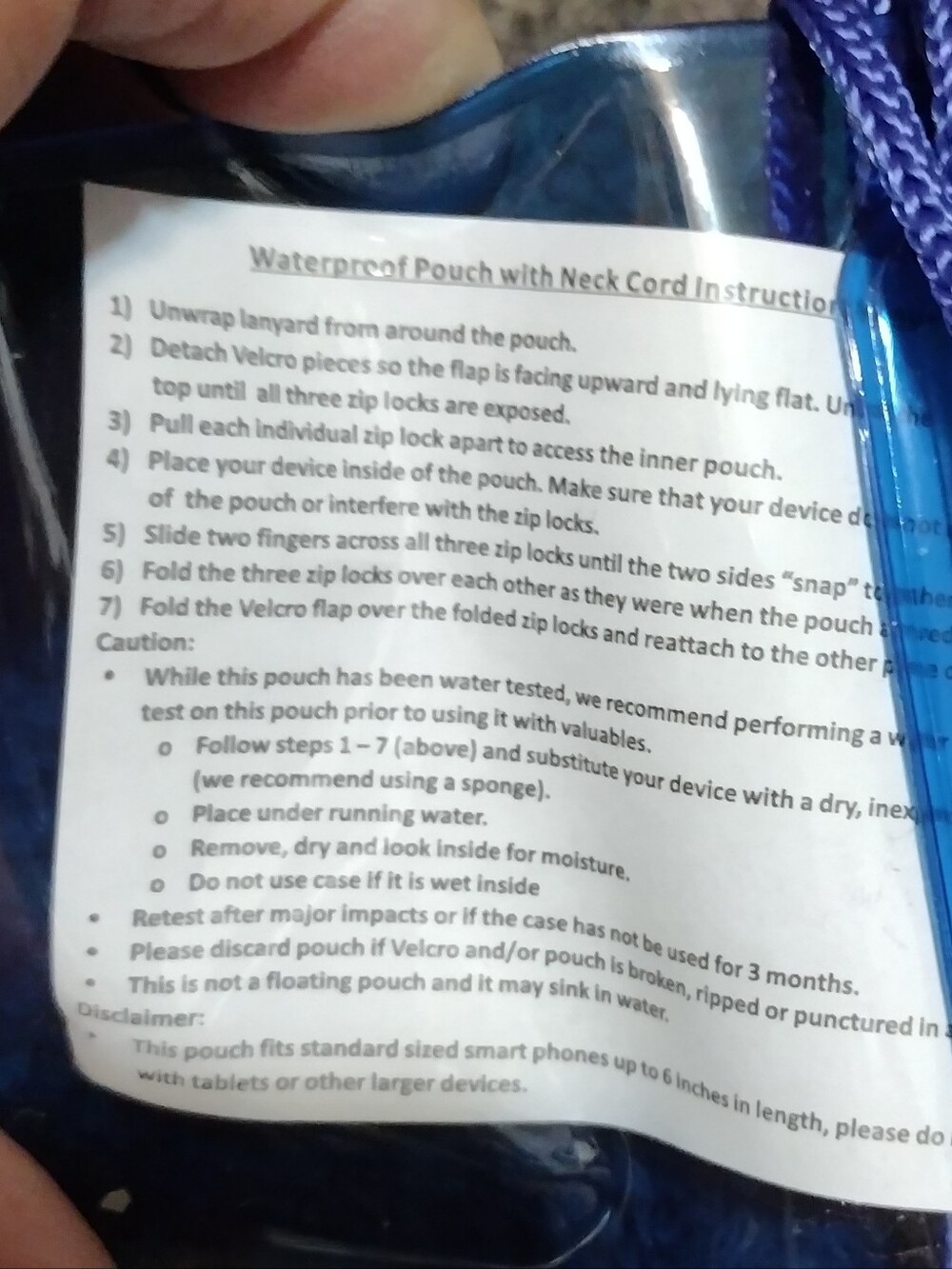 Blue Clear Waterproof Phone Pouch with Lanyard - Picture 3 of 6